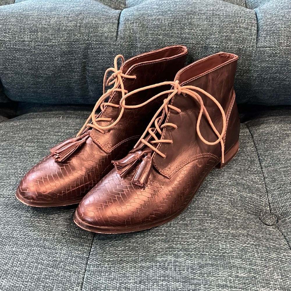Brown leather Topshop Low Boots with Preppy Tassels sz 40